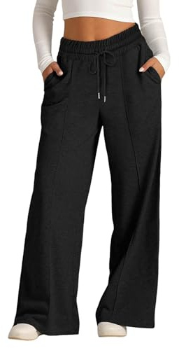 Ranphee Pantaloni Tuta Donna Invernali Eleganti Comodi Baggy Elasticizzati Palazzo con Tasche Nero Pantalone Sportivi Pants