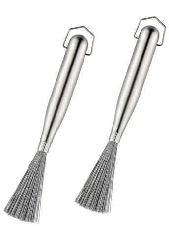 304 Stainless Steel Brushes, 2PCS Steel Wool Scrubber with Handle, Stainless Steel Scrubber for Dishes, No Need to Touch Stains, Replaces Steel Wool for Pots, Pans, Grill, Stoves