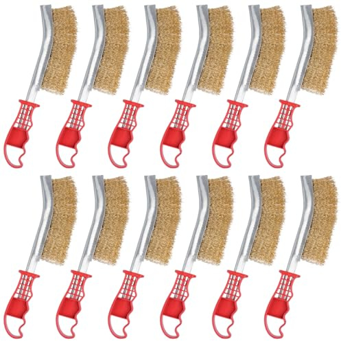 Akamino Set of 12 Brass Wire Brush, Multipurpose Wire Brushes for Cleaning, Long Handled Brass Coated Wire Brush for Rust Removal and Surface Preparation
