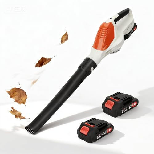 Souffleur de Feuilles sans Fil 24V avec 2 Batteries et Chargeur - Vitesse Réglable 5 Niveaux 241 km/h, 5.1 m³/Min pour Jardin, Terrasse, Pelouse