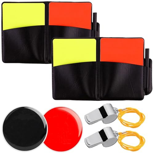 Tkxjry Cartellini Arbitro Calcio Kit, Set di Carte da Arbitro, con 2 * Cartellini Rossi e Gialli + 2 * Fischietto + 1 * Moneta dell'arbitro di Calcio, Set di Carte Arbitro, per Sport, Calcio Partita
