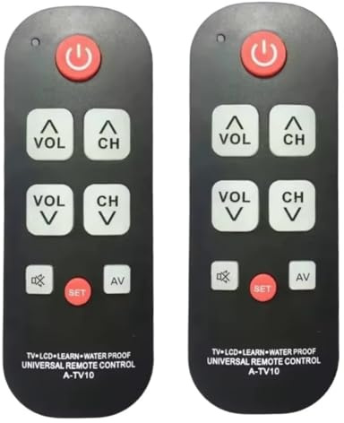 Wadakada A-TV10 Universal TV-Fernbedienung für Senioren-2PCs Einfache wasserdichte Fernbedienung mit LED-Licht für Alle Fernsehmodelle