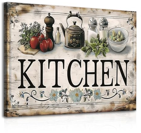 Dazzlewall Incorniciato Quadro Cucina Stile Rustico Farmhouse, Poster Vintage con Verdure e Utensili Cucinari per Decorazione Cucina Sala da Pranzo 30×40 cm
