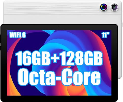 MUISOO Tablet 11 Zoll, Android 14 Tablet mit Octa Core 2,0 GHz Prozessor, 16 GB RAM 128 GB ROM 1 TB TF, 5G + 2,4 G WiFi 6, 8+5 MP Dual Kamera, 6800 mAh Akku, Bluetooth 5.0 (Weiß, 11 Zoll)