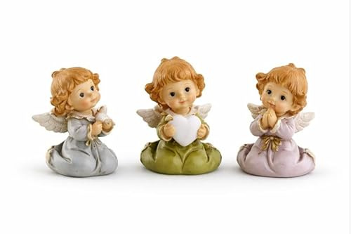 Logbuch-Verlag Schutzengel 3er Set Ella kniend 5 cm – kleine Engel Figuren aus Polyresin in Blau, Grün und Rosé – Glücksbringer Dekoengel für viele Anlässe