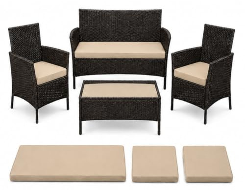 KOZZE FAB 3 Piece Replacement Cushions for Rattan Garden Furniture, Water Resistant Outdoor Patio Seat Pads with Removable Covers, Garden Sofa & Chair Cushion Set for Patio, Cream