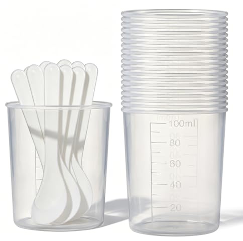 Lot de 20 gobelets doseurs de précision - 100 ml - Petit verre doseur - Échelle de précision