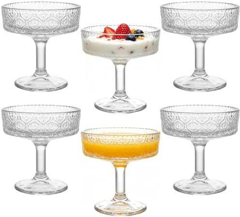 LUPATDY Set med 6 vintage dessertglas - 200 ml - Martiniglas med fot - Isglas - Isbollar - Cocktailglas - För tiramisu, glass, pudding, dessert och cocktail