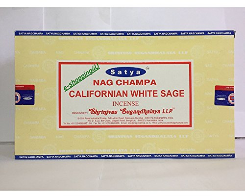 Satya Sai Baba Nag Champa Californian White Sage Incense Sticks Agarbatti 180 Grams Box | 12 Packs of 15 Grams Each in a Box | Export Quality
