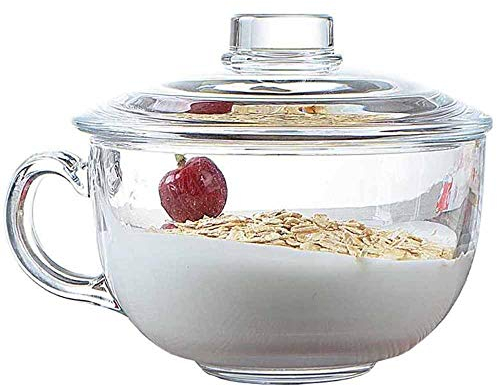 TAMUME 550ml Ciotola per Cereali in Vetro Microwavable con Coperchio Vetro, Tazza Colazione Grande per Microonde, Coppa della Colazione