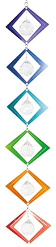 CIM Metall Windspiel - Crystal Rainbow Chain Square - 47cm x 10cm - 6 Karos mit Glitzerpigmenten und Facettschliff-Kugeln inklusiv Aufhängung - attraktive Raum - und Garten-Dekoration