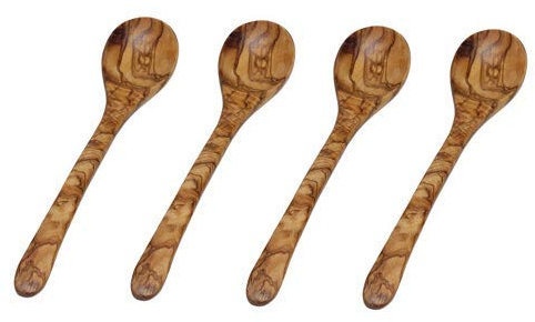 Collection Kremers Lot de 4 cuillères à café en bois d'olivier d'env. 12-13 cm avec belle veinure unique en bois d'olivier