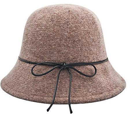 ZLYC Damen Winter Kuppel Wolle Fischerhüte England Stricken Warm Solide Fedora (Bogen Braun),Einheitsgröße
