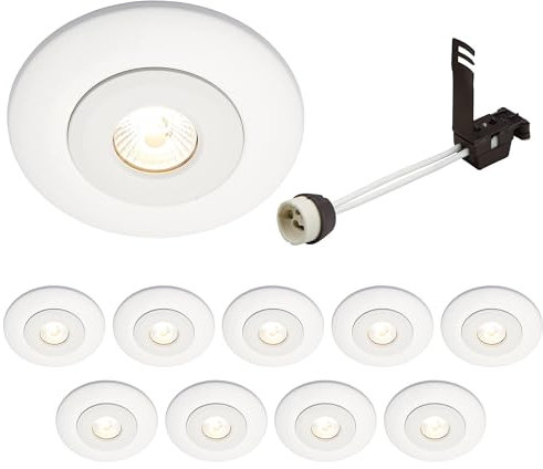 National Lighting Spotlight Hole Converter, Recessed Matt White Ceiling Lights, GU10 Halogen or LED, Dimmable Downlights Conversion Kit 65mm-125mm IP20 Rated - Pack of 10