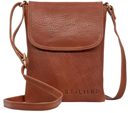STILORD Ellis Handytasche zum Umhängen Leder Brustbeutel Kleine Ledertasche Umhängetasche für Smartphone und Geldbörse Cross-Body Bag XS Vintage Leder Farbe:Texas - braun