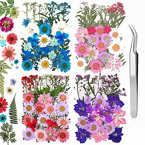 160 Pcs Dried Pressed Flowers for Resin, Real Pressed Flowers Dry Leaves Bulk Natural Herbs Kit for Scrapbooking DIY Art Crafts, Epoxy Resin Jewelry Molds, Candle, Soap Making, Nails Décor