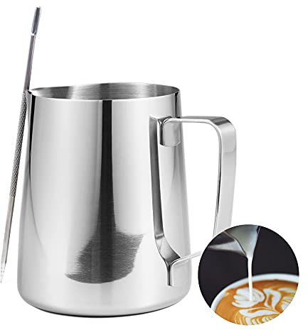 CAPACITEA Stainless Steel Milk Frothing Jug, 350ml 12fl.oz Milk Pitcher Handheld with Measurement for Making Latte Cappuccino at Home