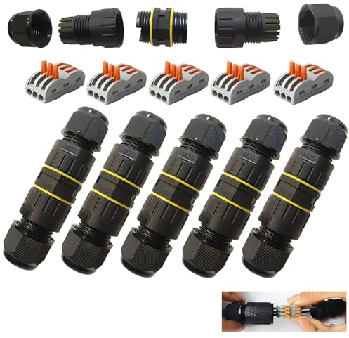 Boîte de Jonction, CESFONJER IP68 3 voies M25 Connecteurs Électrique Imperméables, Gamme de câbles 6-11mm Externe Manchon Coupleur (5 pièces)