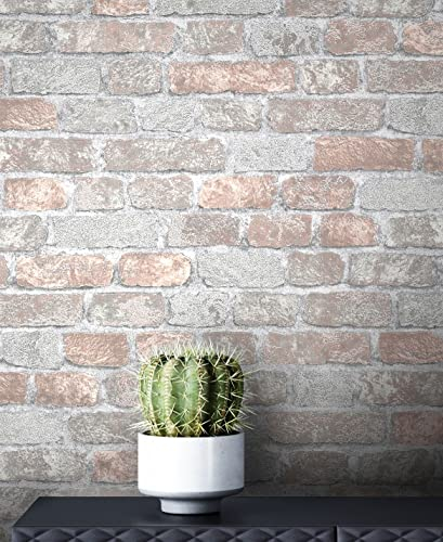 Newroom Tapete Grau Vliestapete 3D-Optik - Steintapete Industrial Rosa Stein Naturstein Ziegelstein Loft inkl. Tapezier-Ratgeber
