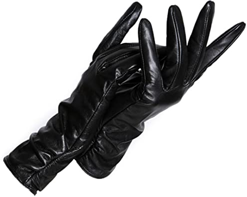 Hellgraue Damen-Lederhandschuhe, Schaffell-Handschuhe für Damen, Winterfäustlinge, Lederhandschuhe für Damen