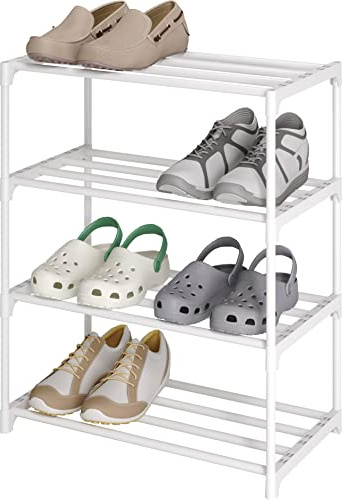 Acegozt 4-stöckiges Metall-Schuhregal, Minimalistisch, 4 Etagen, 8-10 Paar Schuhe, Stapelbar, Stabilität, für Innen und Außen, einfach zu montieren, für Schrank und Eingangsbereich (SKF-4W)