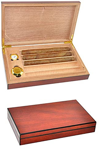 Eitida Humidor de puros de escritorio, caja de almacenamiento hecha a mano de cedro español con divisor, humidificador e higrómetro_ Sapeli_5ct