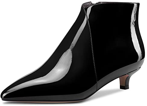 Aachcol Women Ankle Boots Short Bootie Pointed Toe Low Kitten Heel Patent Zipper Dress Shoes Black 1.5 Inch 8 US