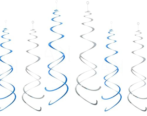 GAKA FAVOR 20 Stück Wirbel Deko Blau Silber Spiralen Girlande Folien Deckenhänger DoppelSpiral Deko für Geburtstag, Hochzeit, Silvester oder Karneval Partydeko