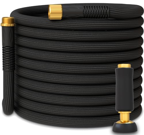Titan Non-Expandable Garden Hose 75FT x 5/8” - Lightweight, Kink-Free, Durable & Flexible Hybrid Water Hose with Heavy Duty Brass Connectors & High-Pressure Jet Nozzle