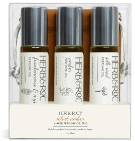 Herb & Root Unisex Mini Perfume Set: Aromatic Roll On Oils with Vanilla, Jasmine, and Citrus Notes - Travel Size for Men and Women, Perfect as Hair Perfume or Mens Cologne (Amber)