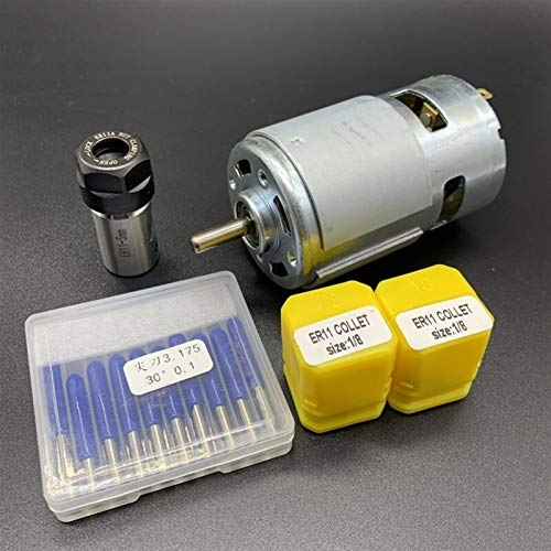 Moteur à courant continu 775 Moteur à courant continu 12-36V, avec couteau à découper à tige d'extension ER11 for machine de routeur CNC, moteur de broche à roulement à billes, pièces de pilote de bri