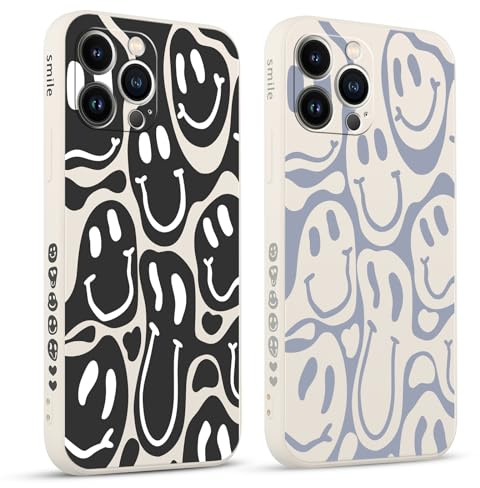 Pnakqil 2 stück Handyhülle für iPhone 13 Pro Max 6,7, Hülle Lustiges Funny Lächeln Design Grimace Bemaltes Muster süß Ästhetik Mädchen Silikon Schutzhülle Tasche Schön Kameraschutz Case