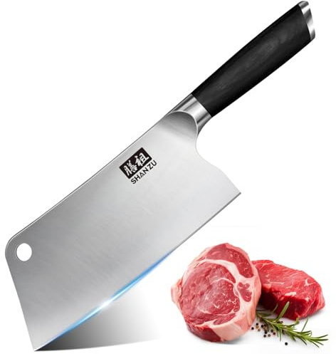 SHAN ZU Coltello da cucina, mannaia con foro da 18 cm, coltello da cuoco affilato, affettatrice per verdure, coltello da cucina giapponese realizzato in acciaio inossidabile ad alto tenore di carbonio