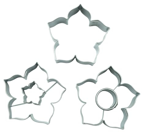 BekkiB 3er-Set Ausstecher Lilie - ca. 4,5 x 4,5 cm - Lilien-Ausstechform und 2 Linzer Ausstecher - Für Spitzbuben, Hildabrötchen & Plätzchen - Spülmaschinengeeignet - 7776