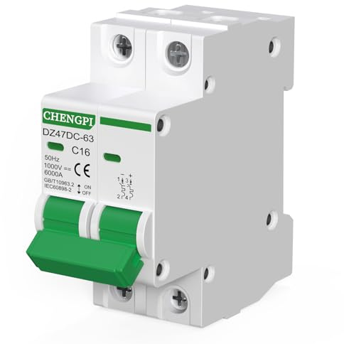 CHENGPI 2P Disjoncteur 16A DC 1000V 6kA, Disjoncteur Différentiel Miniature Photovoltaïque Avec Protection Contre les Surcharges et les Courts-Circuits