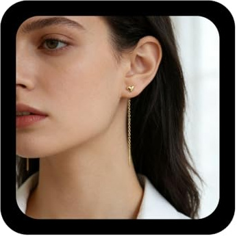 Xmsrn Vintage Tiny Heart Threader Earrings Small Heart Ear Threader Earrings Long Chain Dangle Earrings Gold Bar Drop Earrings Jewelry for Women and Girls (Gold)