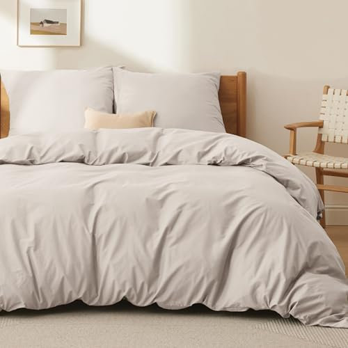 BEDSURE Ropa de cama de 220 x 240 cm, algodón, beis, funda nórdica de 240 x 220 cm, funda nórdica de 3 piezas con 2 fundas de almohada de 80 x 80 cm, Öko-Tex, color natural, con cremallera