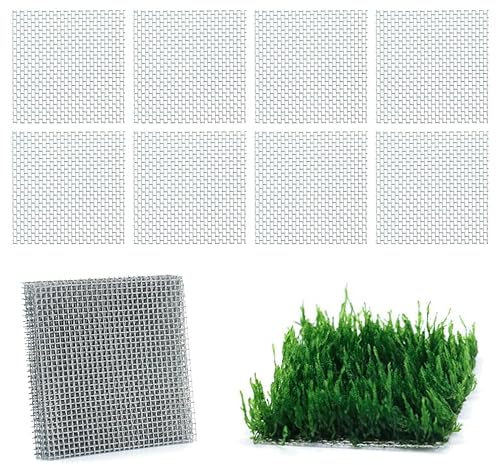 LINLAN 9 Pieces 3.1X3.1in (8X8cm) Aquarium Moss Mesh, 304 Stainless Steel Aquatic Moss Wall for Fixing and Propagating Aquatic Mosses, DIY Aquarium Filtration, and Aquascaping