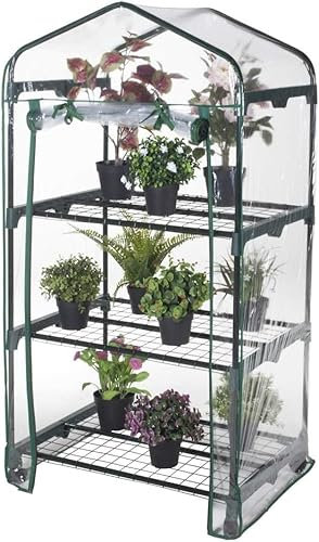 BERARDI | Serra da giardino e balcone rettangolare con telaio in acciaio | 3 ripiani con griglie da appoggio in metallo, Telo trasparente in PVC e comoda apertura a cerniera