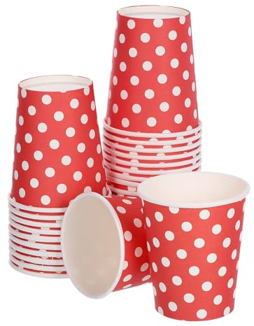 sourcing map Bicchieri di carta usa e getta, confezione da 50 bicchieri decorativi per feste, da 255 ml, per caffè, tè, latte, adatti per feste, picnic, viaggi ed eventi (pois rossi)