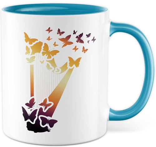 Instrumenten Tasse mit Harfen Motiv - Geschenk Harp Design - Kaffeetasse 330ml aus Keramik - Musik Instrument Liebe Kaffee-Becher