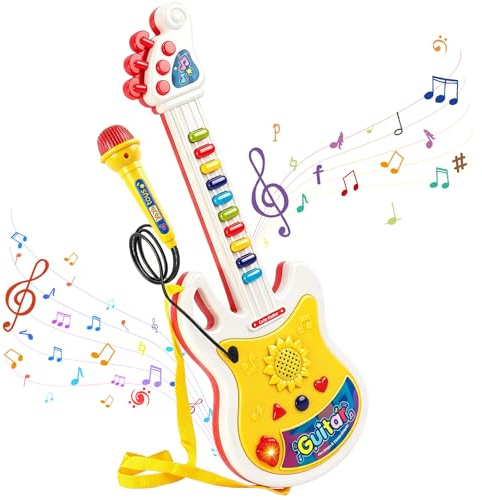 Toddler Guitar, Musical Instruments Toys for Toddlers 1-3, Kids Electric Guitar with Microphone & Piano Set- Montessori Karaoke Music Toys for 3 4 5 6 Year Old Boys Girls Pretend Play Gifts