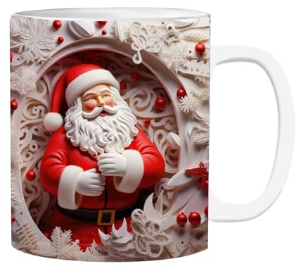 Mug Père Noël – Tasse en porcelaine pour café et thé, 350 ml pour les réunions festives