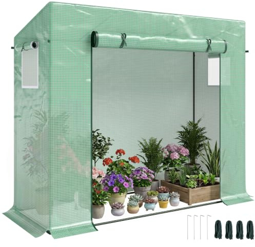 Outsunny Gewächshaus 200 x 76 x 168 cm Foliengewächshaus mit Rolltür Grün | Treibhaus, Tomatenhaus mit Seitenfenster, PE-Gitterfolie, Winterfest Pflanzenhaus, für Garten, Balkon
