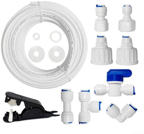 Tubo de suministro de agua de 15 m y conectores para frigorífico doble, kit de tubo de suministro de agua con conectores para refrigeradores y sistemas de ósmosis inversa