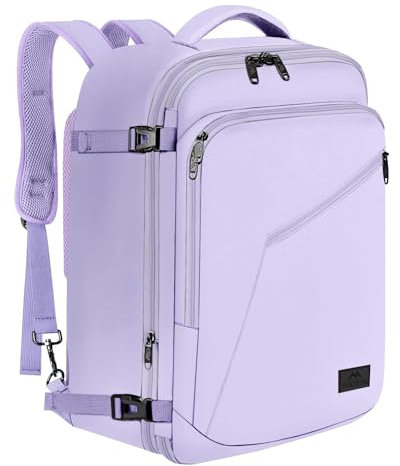MATEIN Zaino da Viaggio per Wizzair 40x30x20, Bagaglio a Mano Aereo Espandibile Borsa da Cabina 24L, Multitasche Zaino Lavoro per Donna Leggero Zaini Casual per Campeggio Università Ufficio, Lilla