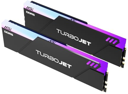 AGI TURBOJET RGB DDR5 RAM – 32GB (2x16GB) hasta 6400 MHz – Memoria para Gaming Desktop – Compatible con Intel y AMD – Intel XMP 3.0 y AMD Expo – Negro