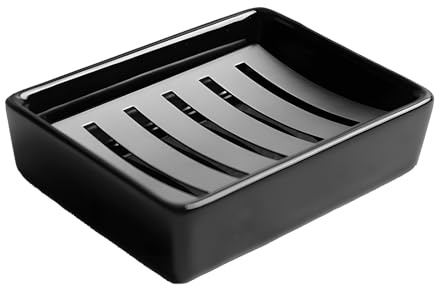 AstraLoom Edelstahl-304-Keramik-Seifenschale mit Zweischicht-Drainage – Rostfrei, platzsparend für Bad/Küche Schwarz