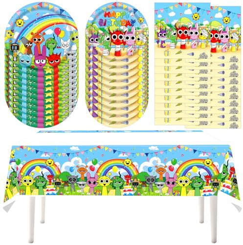 Poraceous Set di Stoviglie per Feste di Compleanno, 41 Pezzi Stoviglie per Feste di Compleanno, Party Decorazioni Set Include, Piatti, Tovaglioli Carta e Tovaglia per Compleanno Bambini Stoviglie