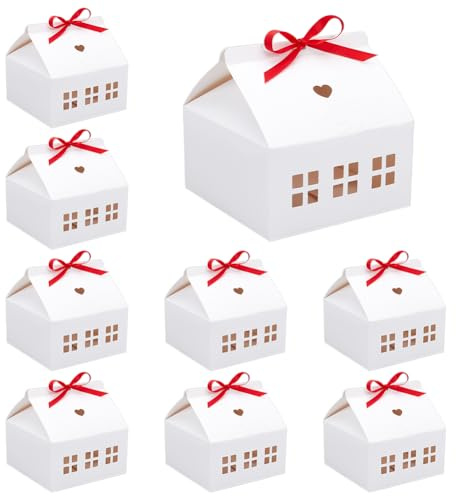 PH PandaHall Geschenkboxen in Hausform mit Schleifen, 16 x 16 x 16 cm Papierbox Kartonboxen Geschenkboxen für Hochzeiten, Weihnachten, Geburtstage, Partys, Ornamente, Inhalt: 10 Stück